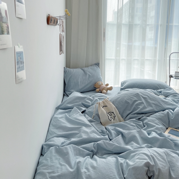 91家纺网 家纺一手货源 找家纺 安莱生活 2021新款全棉水洗棉四件套 浅蓝