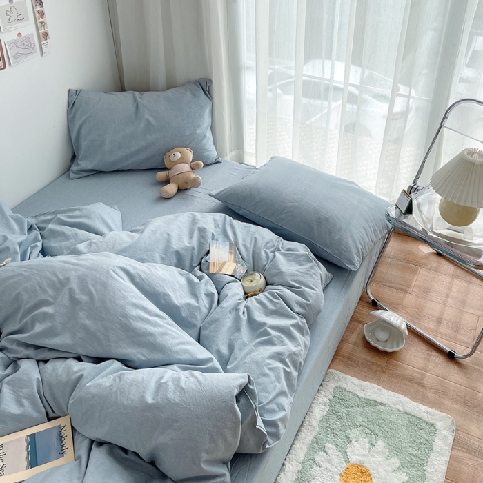 91家纺网 家纺一手货源 找家纺 安莱生活 2021新款全棉水洗棉四件套 浅蓝