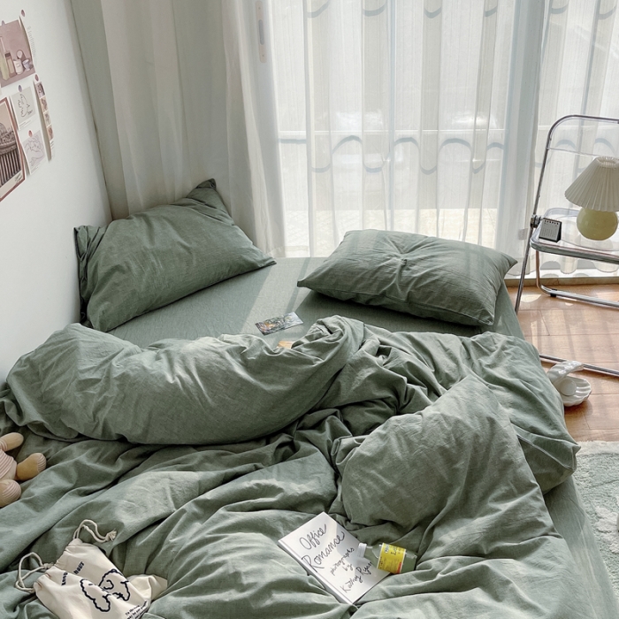 91家纺网 家纺一手货源 找家纺 安莱生活 2021新款全棉水洗棉四件套 青绿