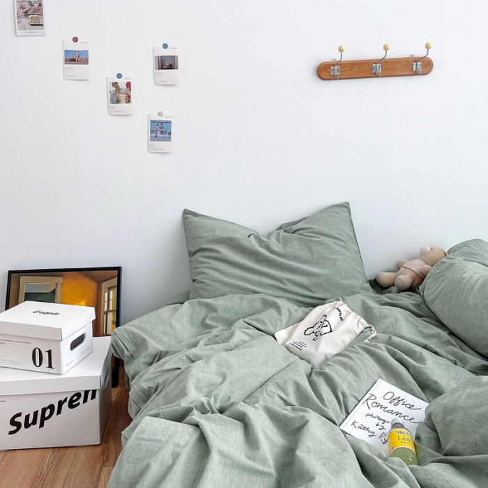 91家纺网 家纺一手货源 找家纺 安莱生活 2021新款全棉水洗棉四件套 青绿