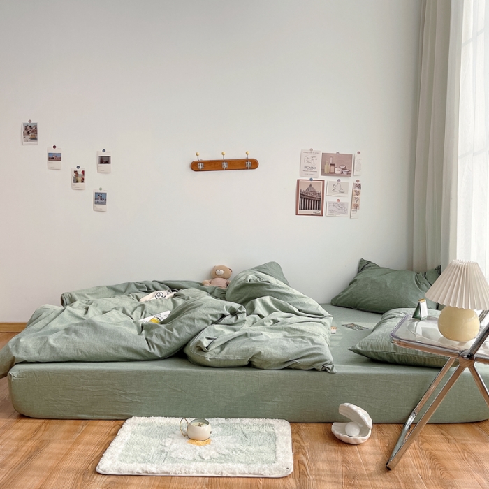 91家纺网 家纺一手货源 找家纺 安莱生活 2021新款全棉水洗棉四件套 青绿