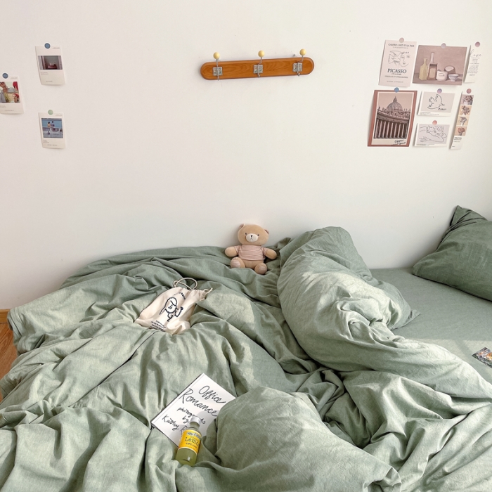 91家纺网 家纺一手货源 找家纺 安莱生活 2021新款全棉水洗棉四件套 青绿