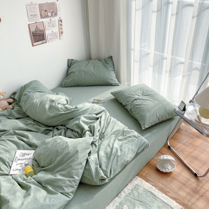 91家纺网 家纺一手货源 找家纺 安莱生活 2021新款全棉水洗棉四件套 青绿