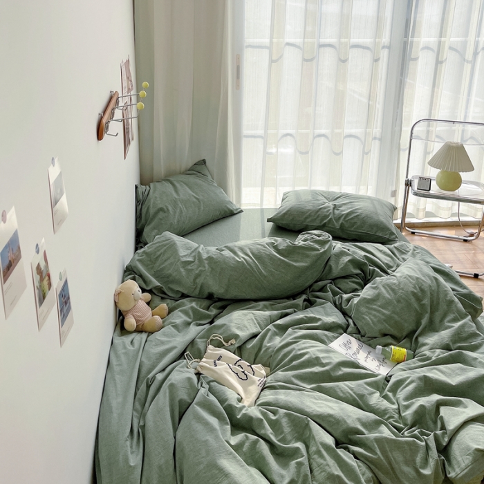 91家纺网 家纺一手货源 找家纺 安莱生活 2021新款全棉水洗棉四件套 青绿