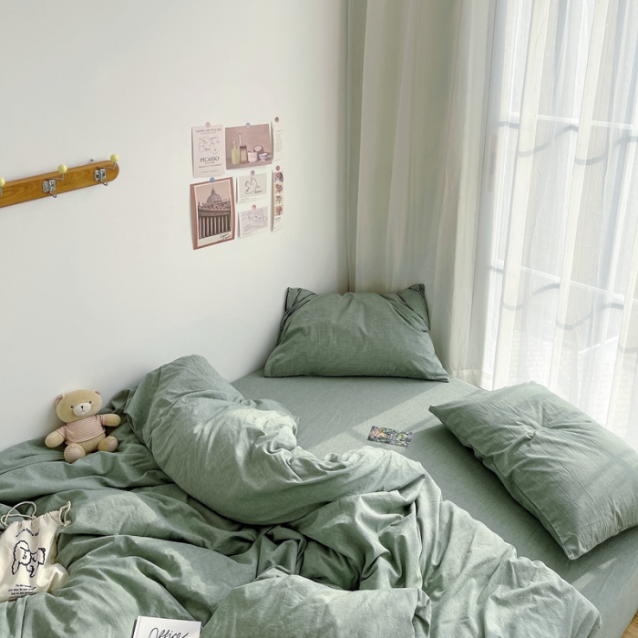 91家纺网 家纺一手货源 找家纺 安莱生活 2021新款全棉水洗棉四件套 青绿