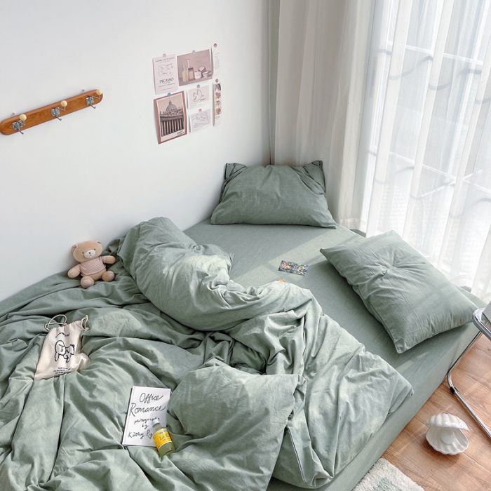 91家纺网 家纺一手货源 找家纺 安莱生活 2021新款全棉水洗棉四件套 青绿