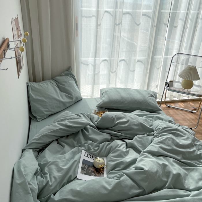 91家纺网 家纺一手货源 找家纺 安莱生活 2021新款全棉水洗棉四件套 青柠