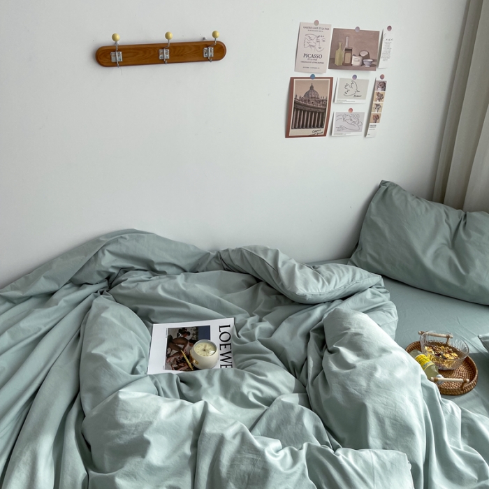 91家纺网 家纺一手货源 找家纺 安莱生活 2021新款全棉水洗棉四件套 青柠