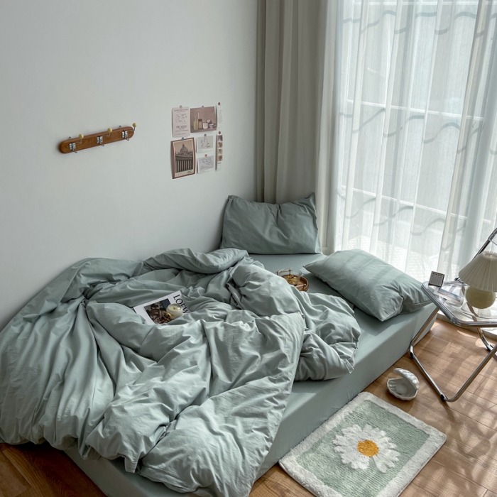 91家纺网 家纺一手货源 找家纺 安莱生活 2021新款全棉水洗棉四件套 青柠