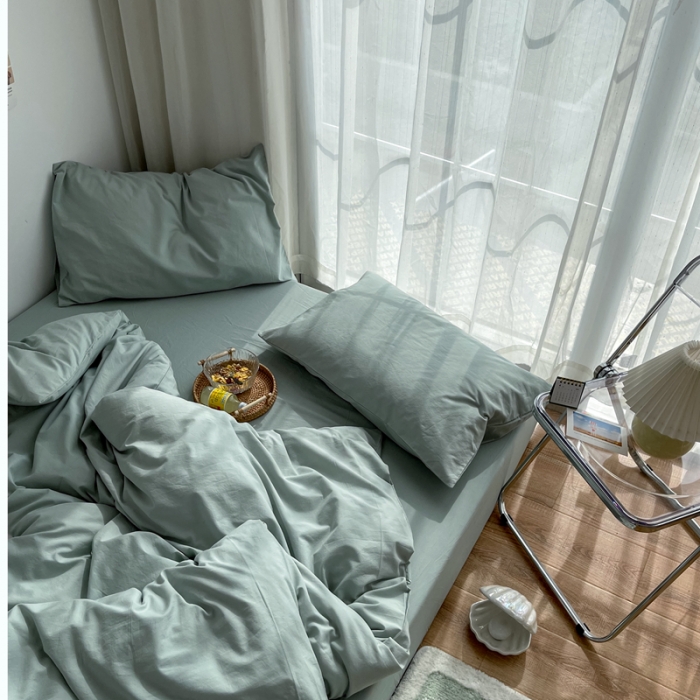 91家纺网 家纺一手货源 找家纺 安莱生活 2021新款全棉水洗棉四件套 青柠