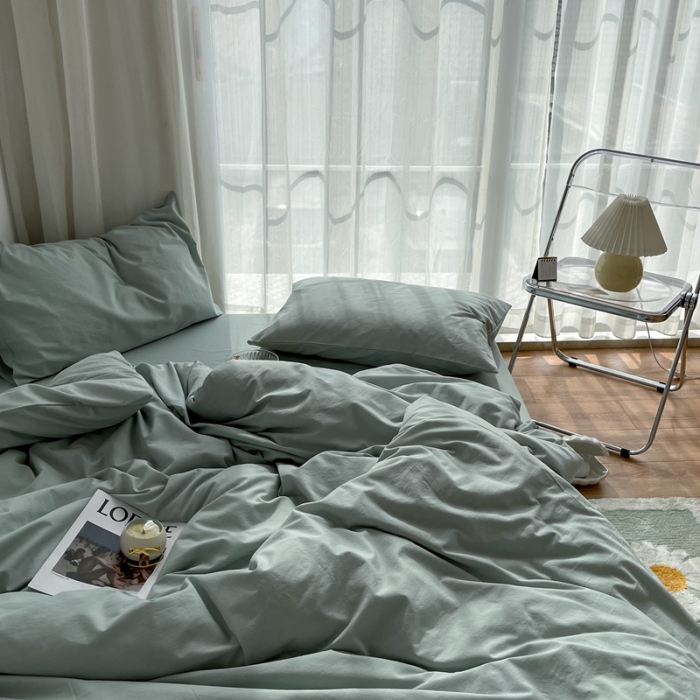 91家纺网 家纺一手货源 找家纺 安莱生活 2021新款全棉水洗棉四件套 青柠