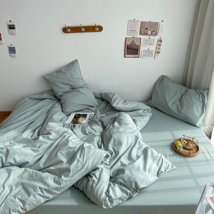 91家纺网 家纺一手货源 找家纺 安莱生活 2021新款全棉水洗棉四件套 青柠