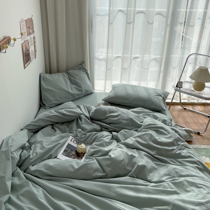 91家纺网 家纺一手货源 找家纺 安莱生活 2021新款全棉水洗棉四件套 青柠