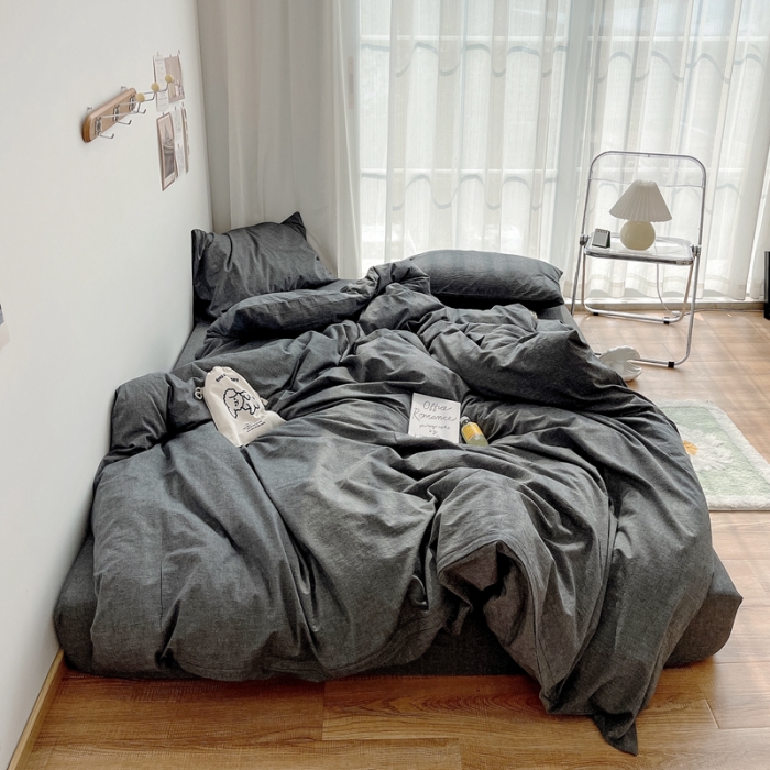 91家纺网 家纺一手货源 找家纺 安莱生活 2021新款全棉水洗棉四件套 深灰