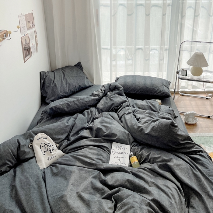 91家纺网 家纺一手货源 找家纺 安莱生活 2021新款全棉水洗棉四件套 深灰