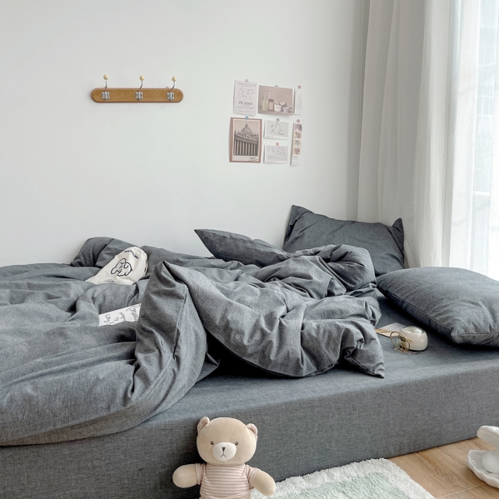 91家纺网 家纺一手货源 找家纺 安莱生活 2021新款全棉水洗棉四件套 深灰