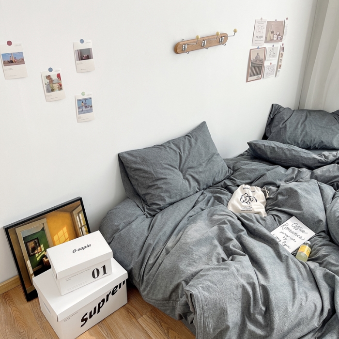 91家纺网 家纺一手货源 找家纺 安莱生活 2021新款全棉水洗棉四件套 深灰