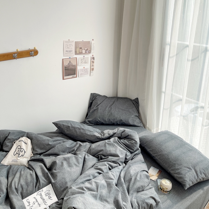 91家纺网 家纺一手货源 找家纺 安莱生活 2021新款全棉水洗棉四件套 深灰