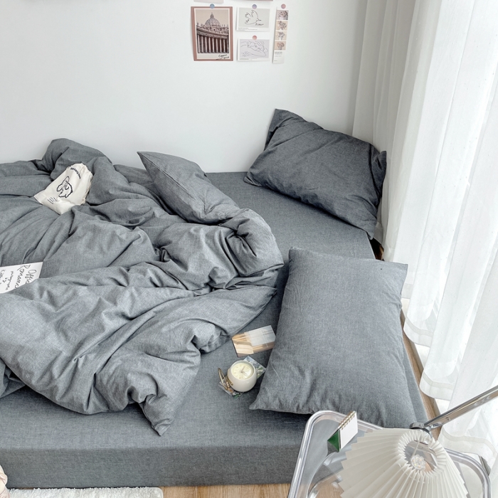 91家纺网 家纺一手货源 找家纺 安莱生活 2021新款全棉水洗棉四件套 深灰