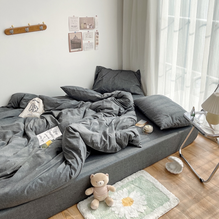 91家纺网 家纺一手货源 找家纺 安莱生活 2021新款全棉水洗棉四件套 深灰