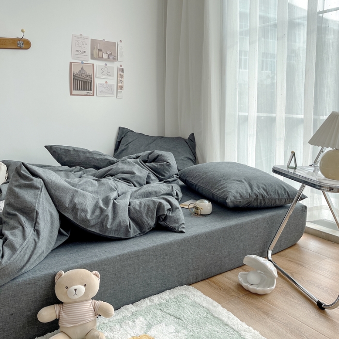 91家纺网 家纺一手货源 找家纺 安莱生活 2021新款全棉水洗棉四件套 深灰