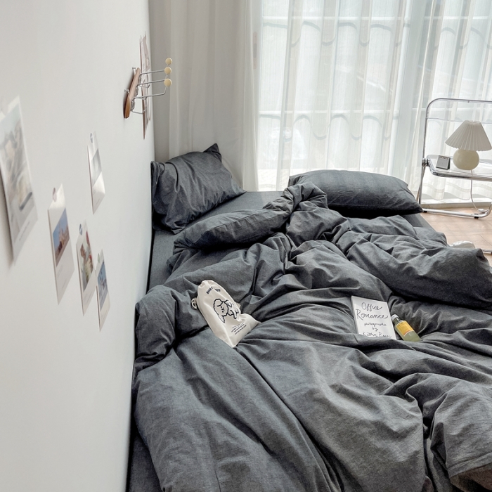 91家纺网 家纺一手货源 找家纺 安莱生活 2021新款全棉水洗棉四件套 深灰