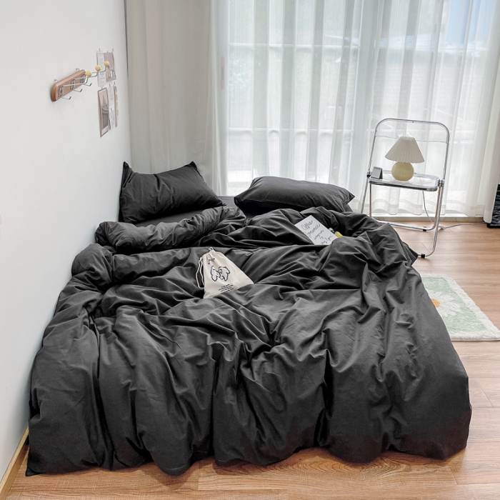 91家纺网 家纺一手货源 找家纺 安莱生活 2021新款全棉水洗棉四件套 铁灰