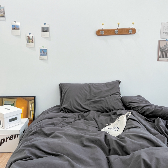 91家纺网 家纺一手货源 找家纺 安莱生活 2021新款全棉水洗棉四件套 铁灰