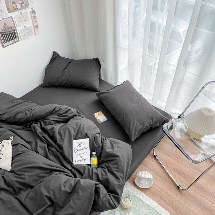 91家纺网 家纺一手货源 找家纺 安莱生活 2021新款全棉水洗棉四件套 铁灰