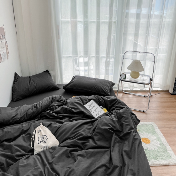 91家纺网 家纺一手货源 找家纺 安莱生活 2021新款全棉水洗棉四件套 铁灰
