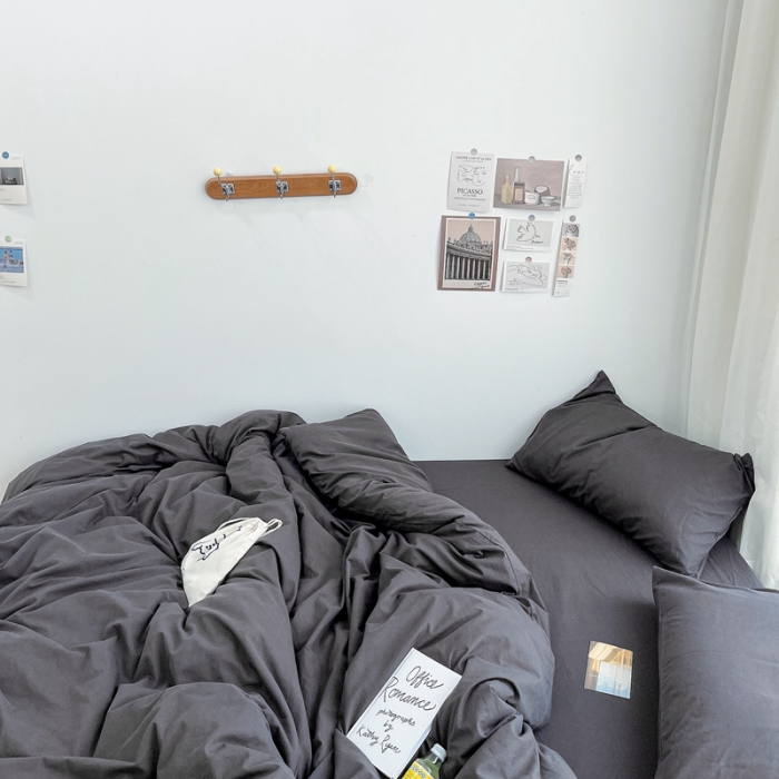 91家纺网 家纺一手货源 找家纺 安莱生活 2021新款全棉水洗棉四件套 铁灰