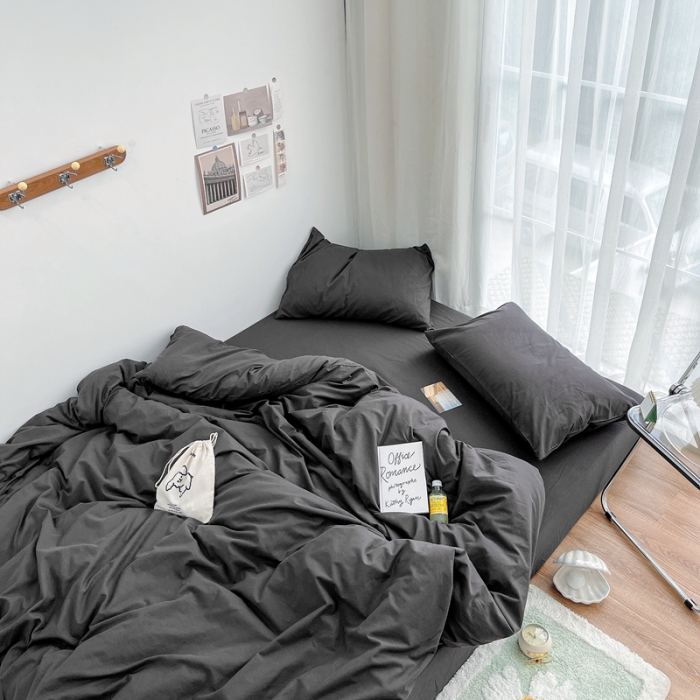 91家纺网 家纺一手货源 找家纺 安莱生活 2021新款全棉水洗棉四件套 铁灰