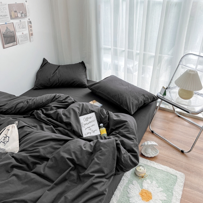 91家纺网 家纺一手货源 找家纺 安莱生活 2021新款全棉水洗棉四件套 铁灰