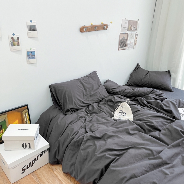 91家纺网 家纺一手货源 找家纺 安莱生活 2021新款全棉水洗棉四件套 铁灰