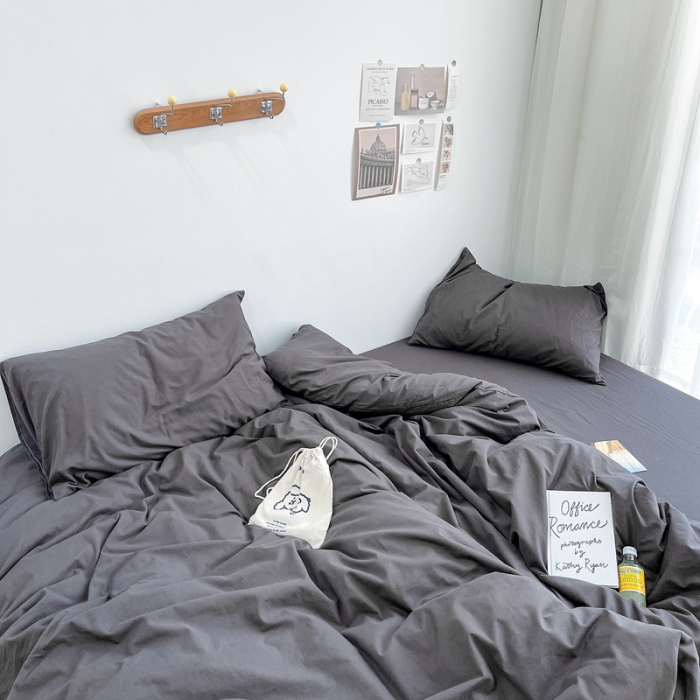 91家纺网 家纺一手货源 找家纺 安莱生活 2021新款全棉水洗棉四件套 铁灰