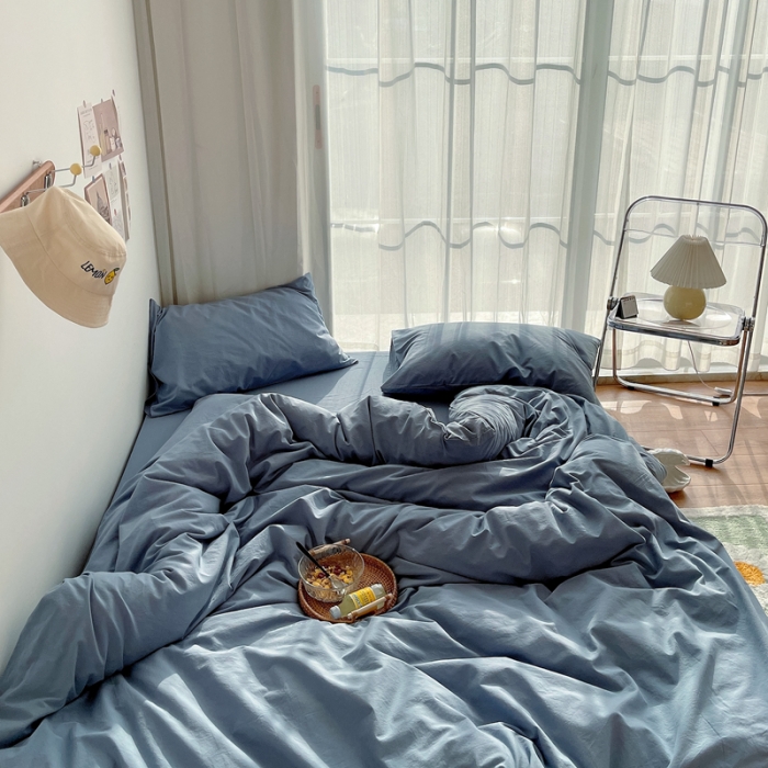 91家纺网 家纺一手货源 找家纺 安莱生活 2021新款全棉水洗棉四件套 雾蓝