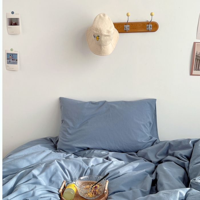 91家纺网 家纺一手货源 找家纺 安莱生活 2021新款全棉水洗棉四件套 雾蓝