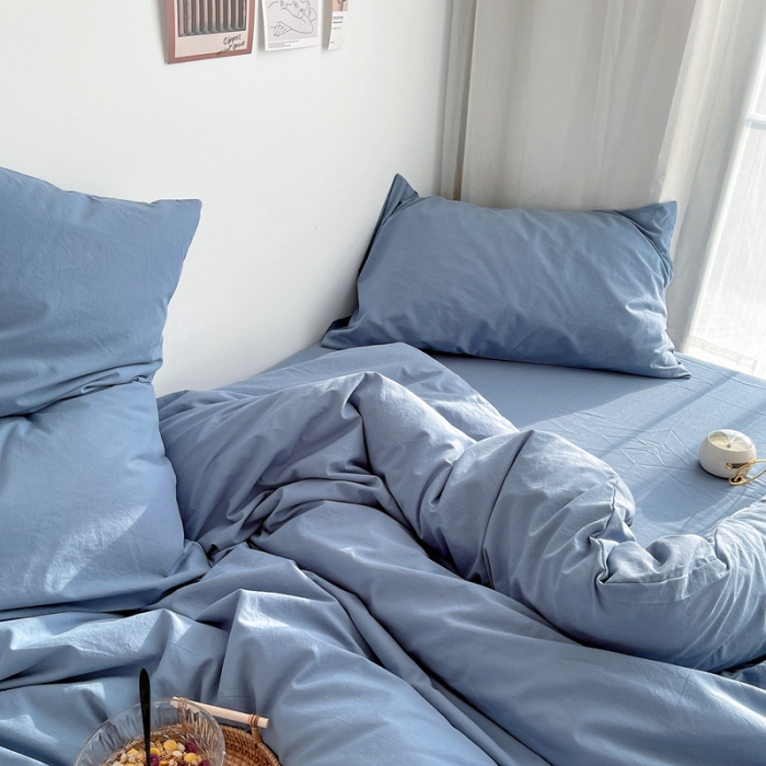 91家纺网 家纺一手货源 找家纺 安莱生活 2021新款全棉水洗棉四件套 雾蓝