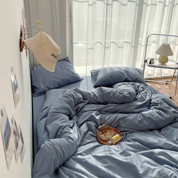 91家纺网 家纺一手货源 找家纺 安莱生活 2021新款全棉水洗棉四件套 雾蓝