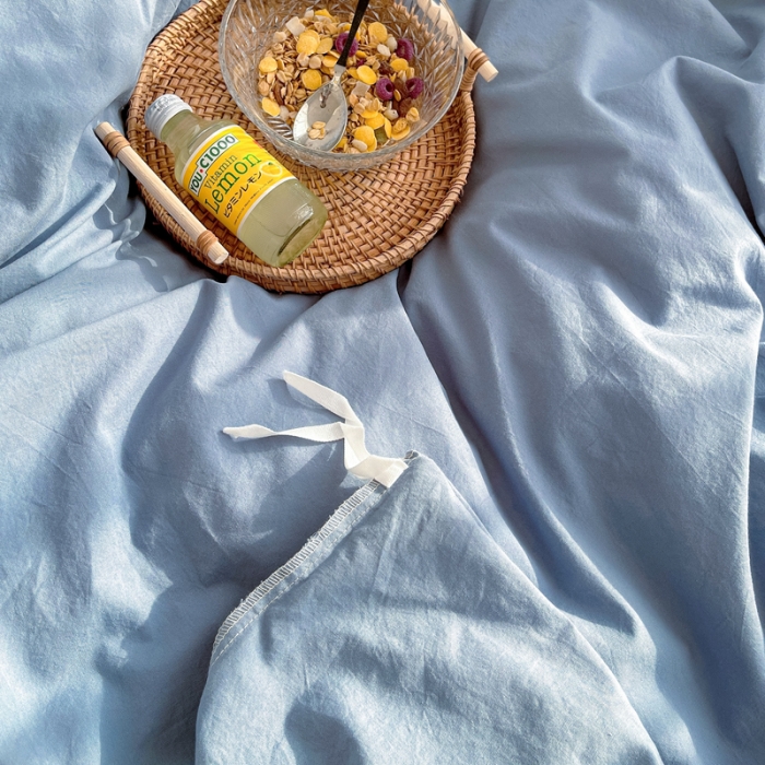 91家纺网 家纺一手货源 找家纺 安莱生活 2021新款全棉水洗棉四件套 雾蓝