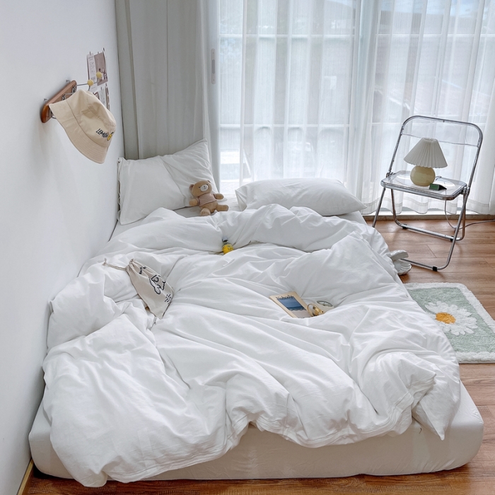 91家纺网 家纺一手货源 找家纺 安莱生活 2021新款全棉水洗棉四件套 盐白