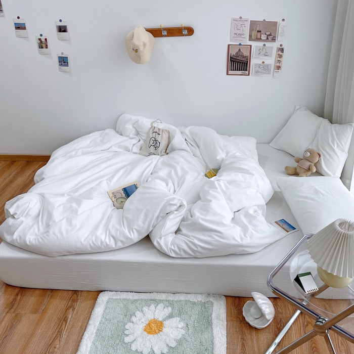 91家纺网 家纺一手货源 找家纺 安莱生活 2021新款全棉水洗棉四件套 盐白