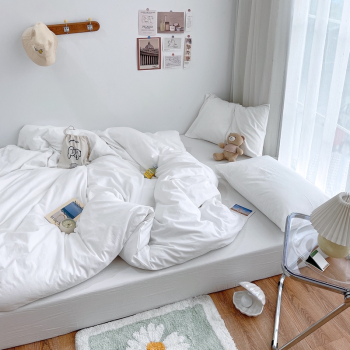 91家纺网 家纺一手货源 找家纺 安莱生活 2021新款全棉水洗棉四件套 盐白