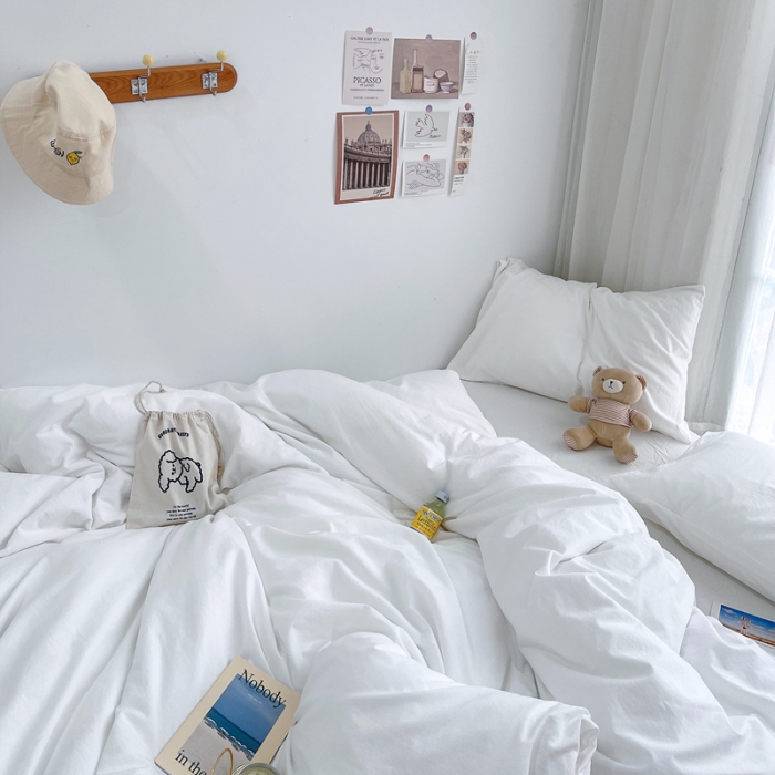 91家纺网 家纺一手货源 找家纺 安莱生活 2021新款全棉水洗棉四件套 盐白