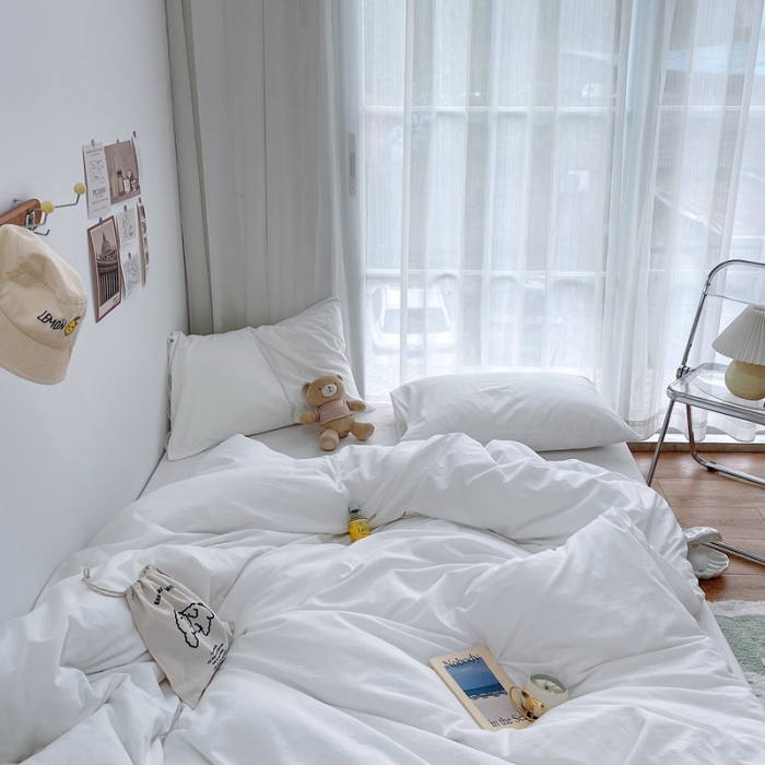 91家纺网 家纺一手货源 找家纺 安莱生活 2021新款全棉水洗棉四件套 盐白