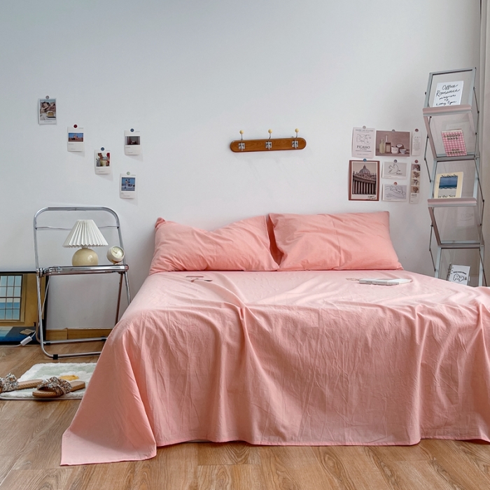 91家纺网 家纺一手货源 找家纺 安莱生活 2021新款全棉水洗棉单床单 纯粉