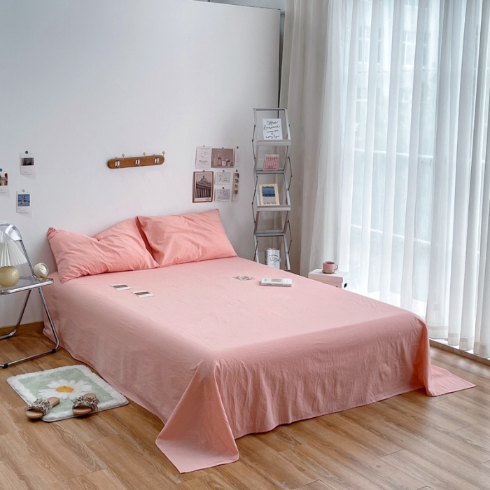 91家纺网 家纺一手货源 找家纺 安莱生活 2021新款全棉水洗棉单床单 纯粉