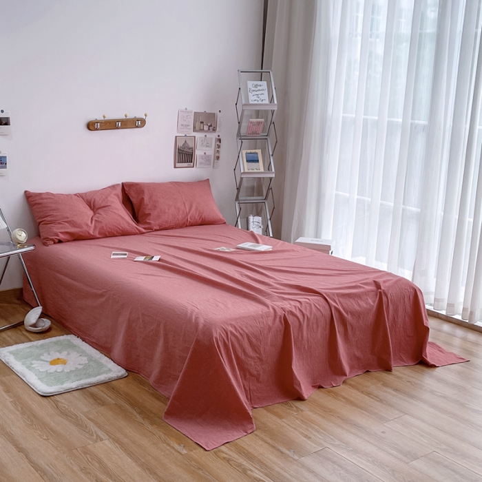 91家纺网 家纺一手货源 找家纺 安莱生活 2021新款全棉水洗棉单床单 大红