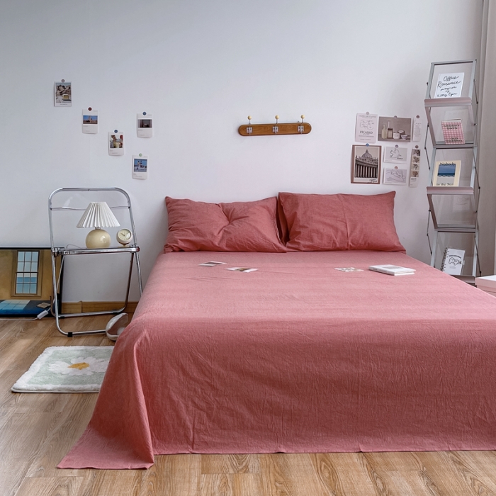 91家纺网 家纺一手货源 找家纺 安莱生活 2021新款全棉水洗棉单床单 大红