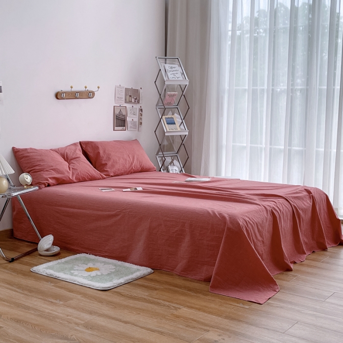 91家纺网 家纺一手货源 找家纺 安莱生活 2021新款全棉水洗棉单床单 大红